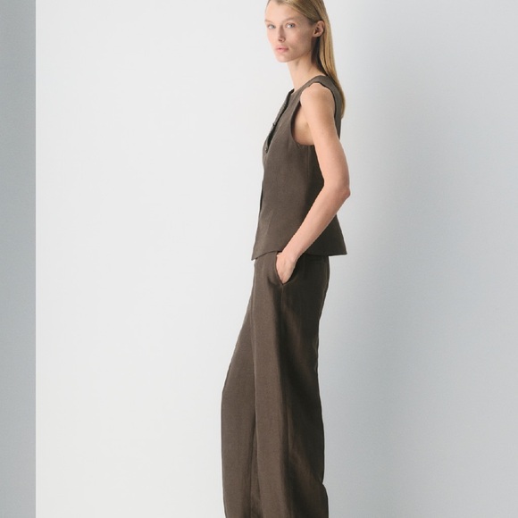 Aritzia Brown Wide-Leg Linen Trousers US 2 NWOT - Picture 3 of 9